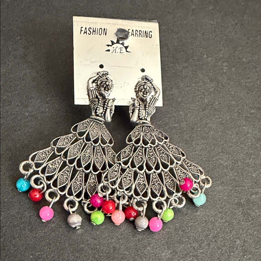 Silver and Multicolor Dangle Earrings